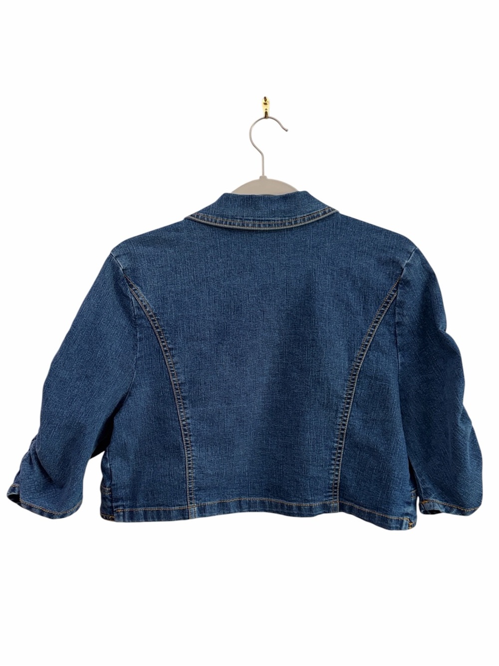 Last Kiss Y2K Indie Cropped OpenFront Denim Jacket XL Ruched Sleeves Alternative - Picture 2 of 15